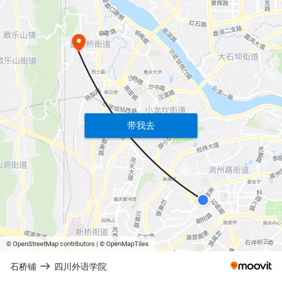 石桥铺 to 四川外语学院 map