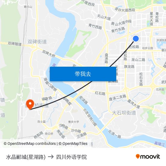 水晶郦城(星湖路) to 四川外语学院 map