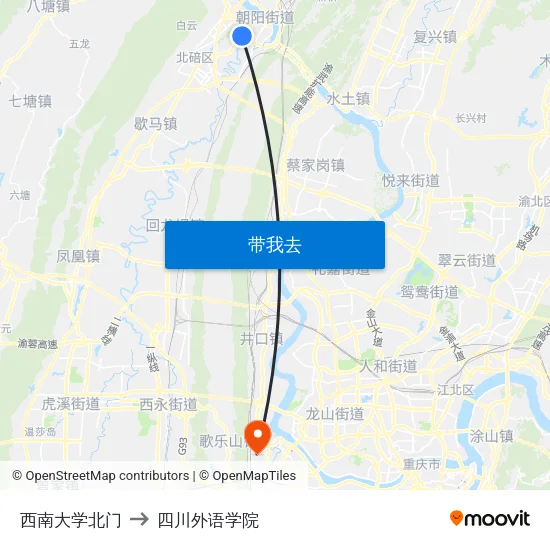 西南大学北门 to 四川外语学院 map