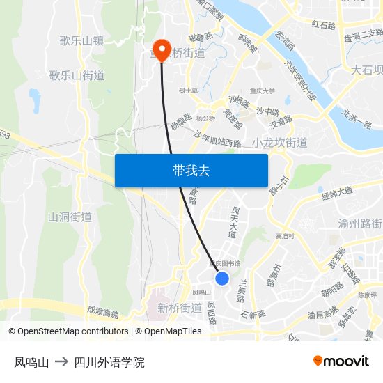 凤鸣山 to 四川外语学院 map