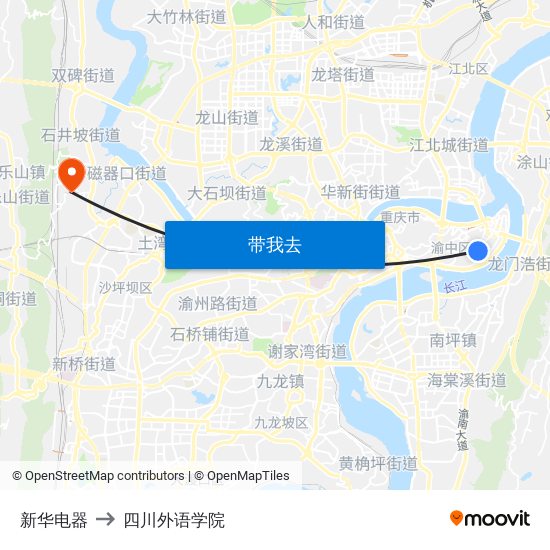 新华电器 to 四川外语学院 map