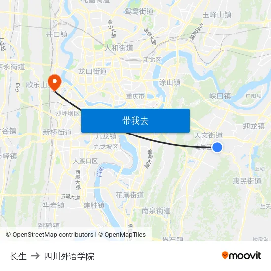 长生 to 四川外语学院 map