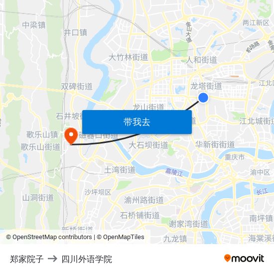 郑家院子 to 四川外语学院 map