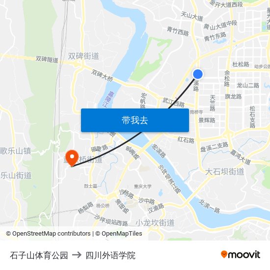 石子山体育公园 to 四川外语学院 map