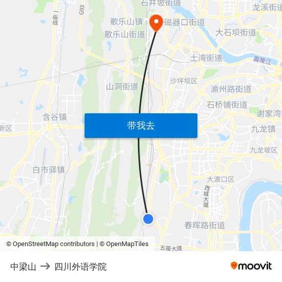 中梁山 to 四川外语学院 map