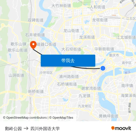 鹅岭公园 to 四川外国语大学 map