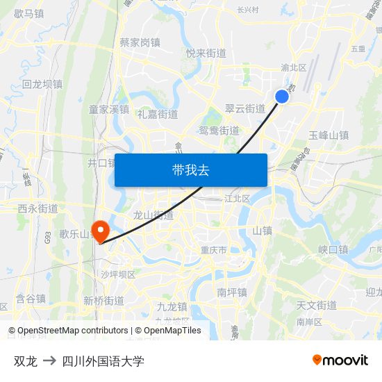双龙 to 四川外国语大学 map