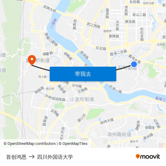 首创鸿恩 to 四川外国语大学 map