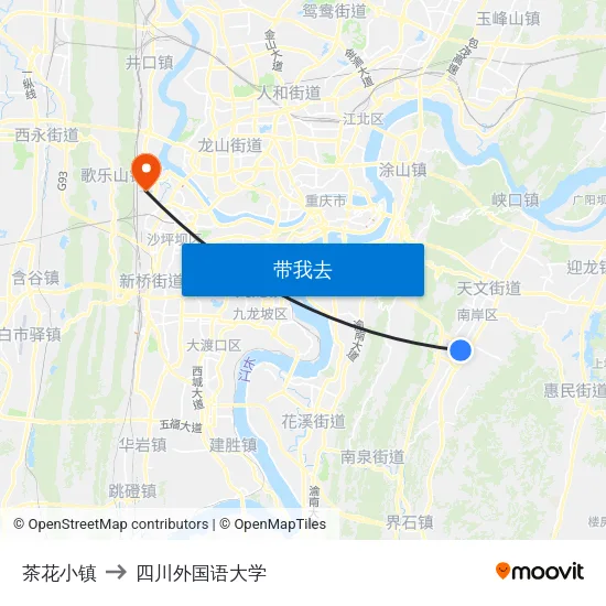 茶花小镇 to 四川外国语大学 map