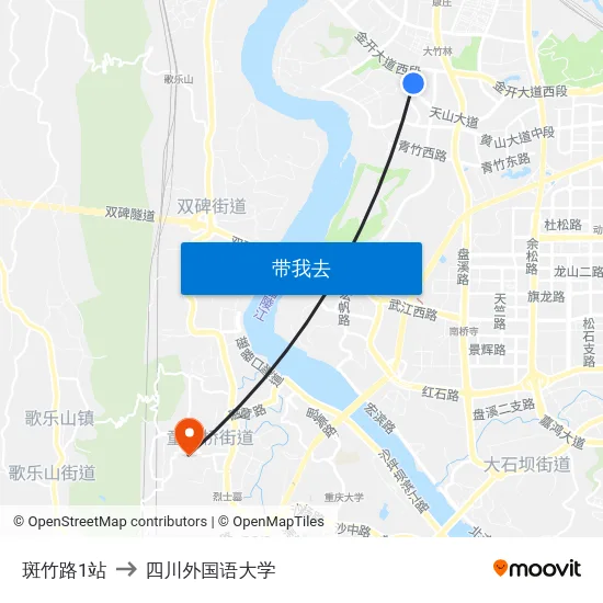 斑竹路1站 to 四川外国语大学 map