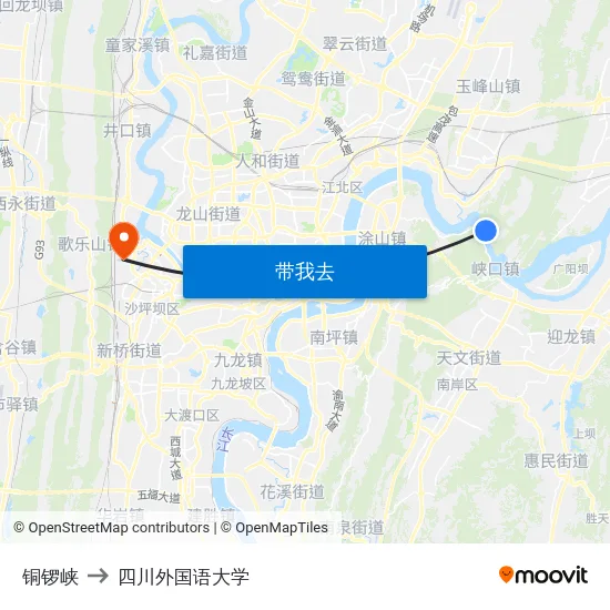 铜锣峡 to 四川外国语大学 map