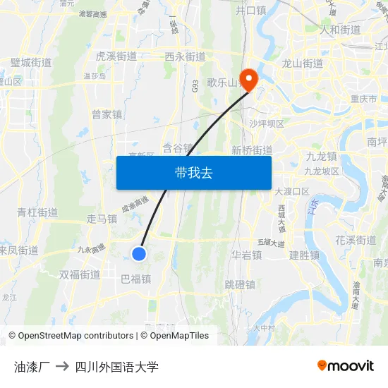 油漆厂 to 四川外国语大学 map
