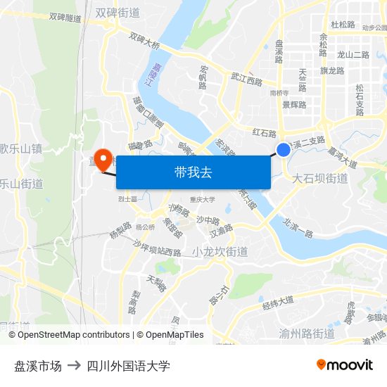 盘溪市场 to 四川外国语大学 map