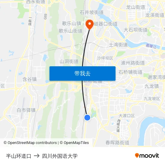 半山环道口 to 四川外国语大学 map