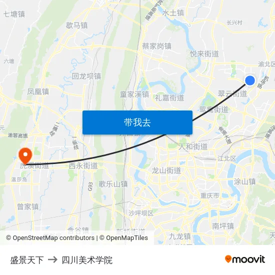 盛景天下 to 四川美术学院 map