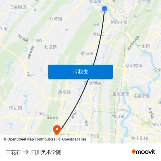三花石 to 四川美术学院 map