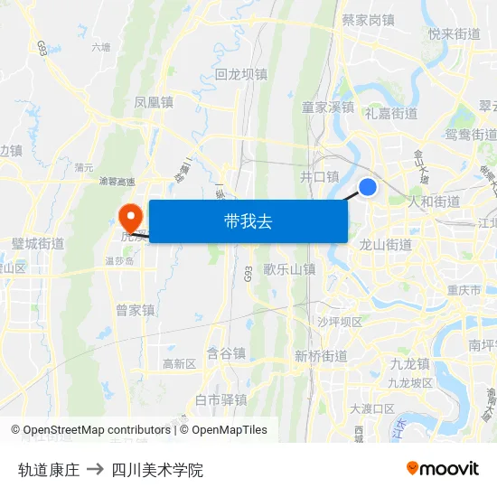 轨道康庄 to 四川美术学院 map