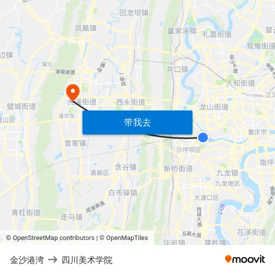 金沙港湾 to 四川美术学院 map