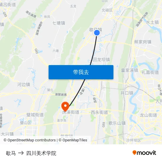 歇马 to 四川美术学院 map