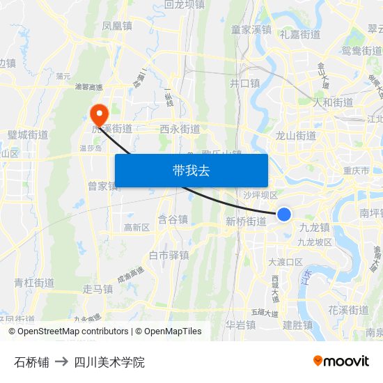 石桥铺 to 四川美术学院 map