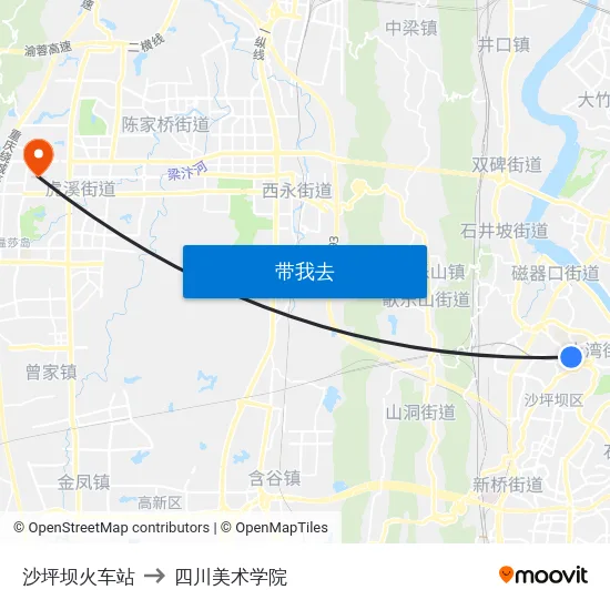 沙坪坝火车站 to 四川美术学院 map