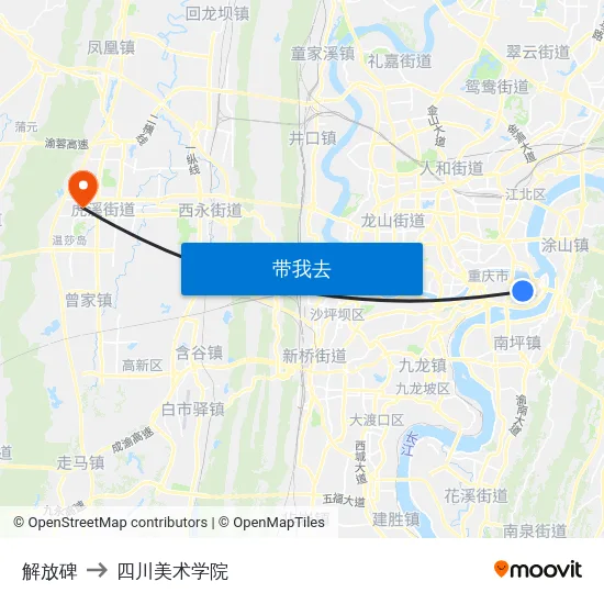 解放碑 to 四川美术学院 map