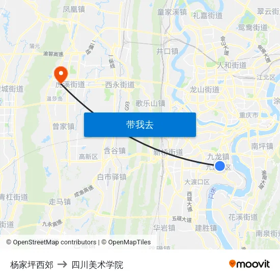 杨家坪西郊 to 四川美术学院 map