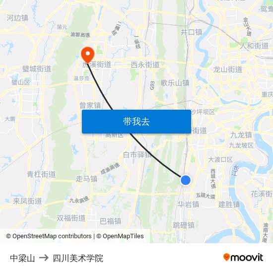中梁山 to 四川美术学院 map