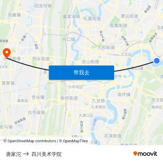 唐家沱 to 四川美术学院 map