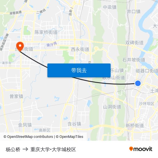 杨公桥 to 重庆大学•大学城校区 map