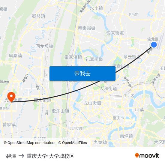 碧津 to 重庆大学•大学城校区 map
