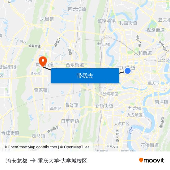 渝安龙都 to 重庆大学•大学城校区 map