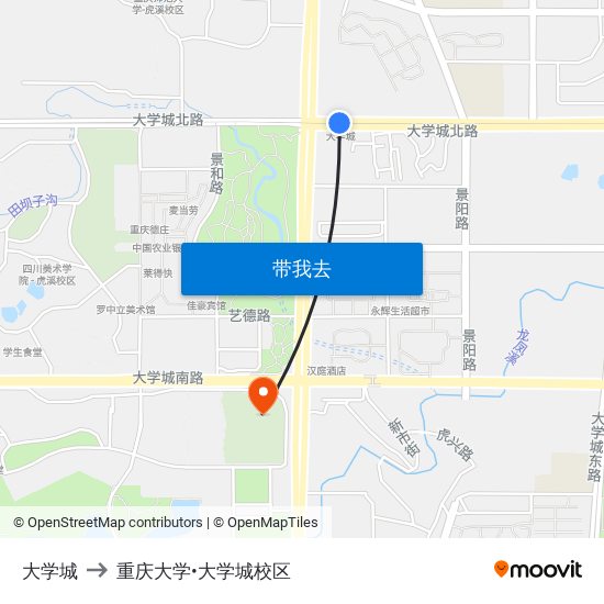 大学城 to 重庆大学•大学城校区 map