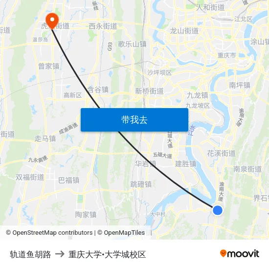 轨道鱼胡路 to 重庆大学•大学城校区 map