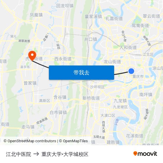 江北中医院 to 重庆大学•大学城校区 map