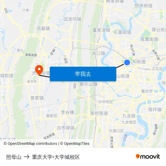照母山 to 重庆大学•大学城校区 map