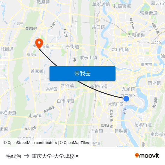 毛线沟 to 重庆大学•大学城校区 map