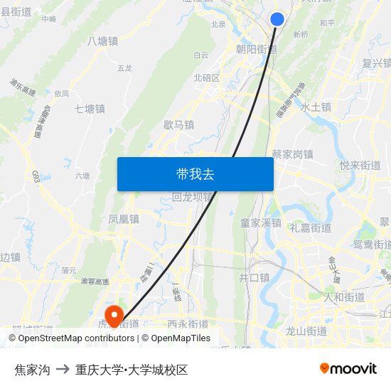 焦家沟 to 重庆大学•大学城校区 map