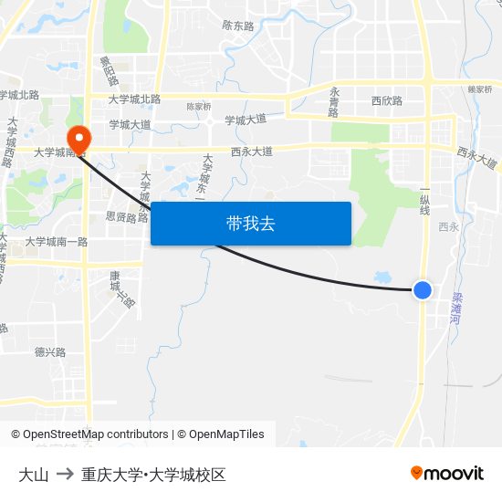 大山 to 重庆大学•大学城校区 map