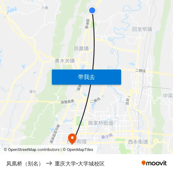 凤凰桥（别名） to 重庆大学•大学城校区 map
