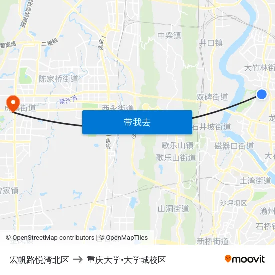 宏帆路悦湾北区 to 重庆大学•大学城校区 map