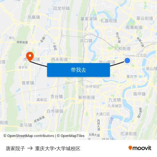 唐家院子 to 重庆大学•大学城校区 map