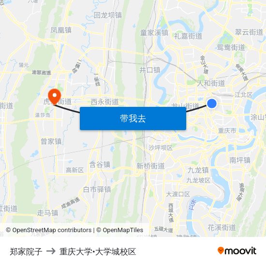 郑家院子 to 重庆大学•大学城校区 map