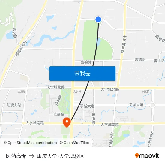医药高专 to 重庆大学•大学城校区 map