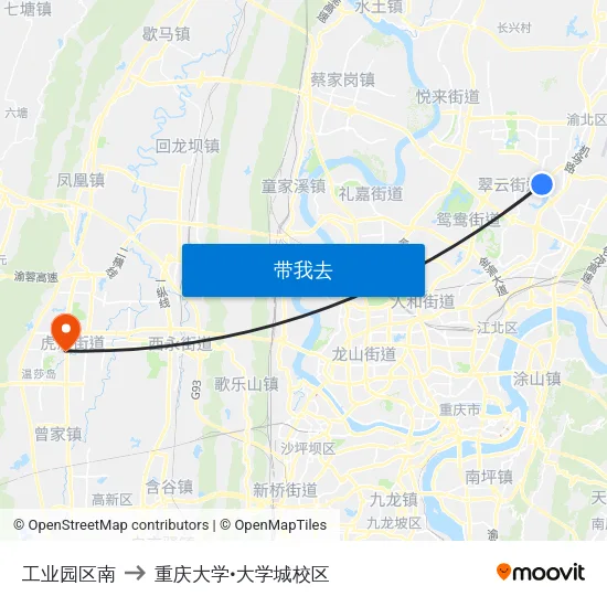 工业园区南 to 重庆大学•大学城校区 map