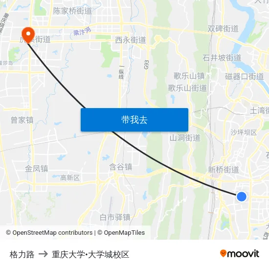 格力路 to 重庆大学•大学城校区 map