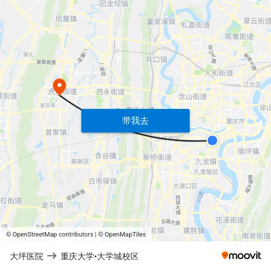 大坪医院 to 重庆大学•大学城校区 map