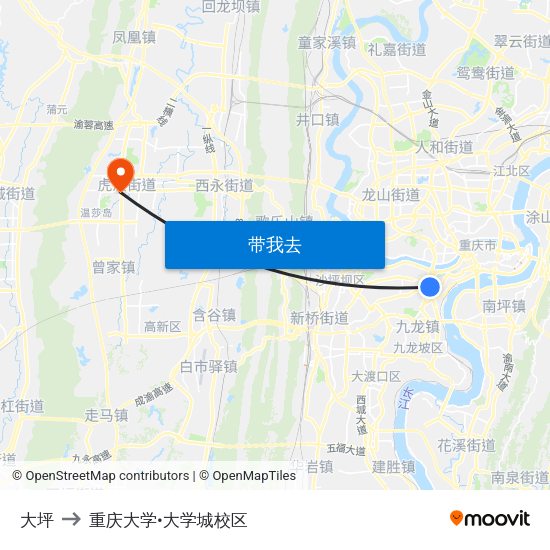 大坪 to 重庆大学•大学城校区 map