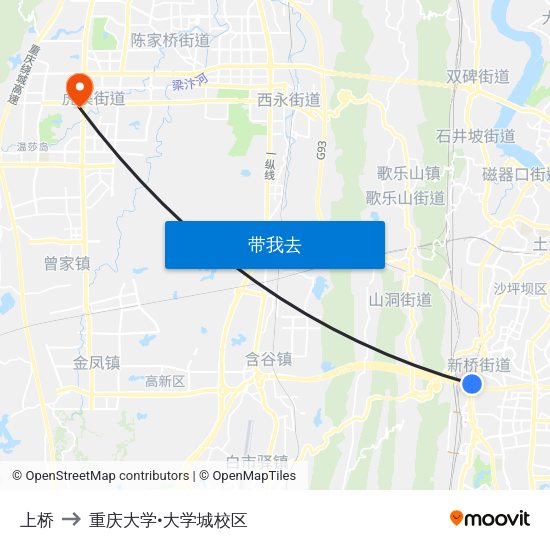 上桥 to 重庆大学•大学城校区 map