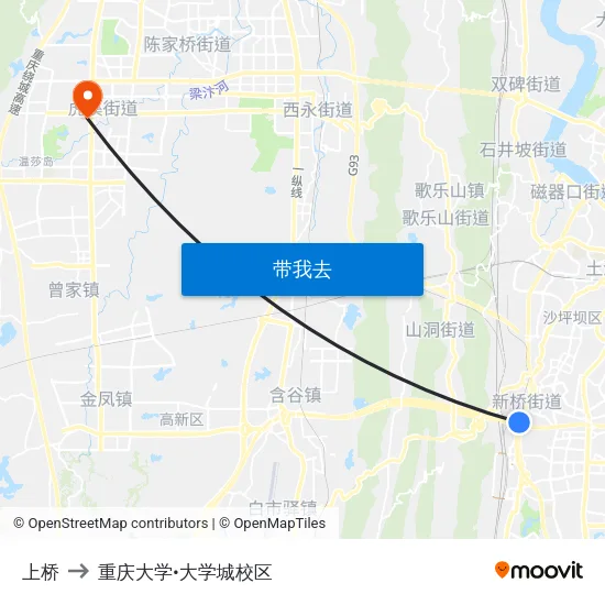 上桥 to 重庆大学•大学城校区 map